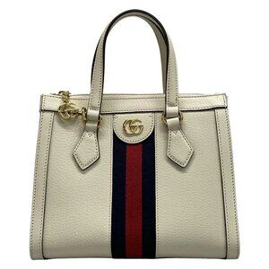GUCCI Ophidia/Sherry Line/2WAY 547551 Cream Dark Navy Red Leather Canvas -